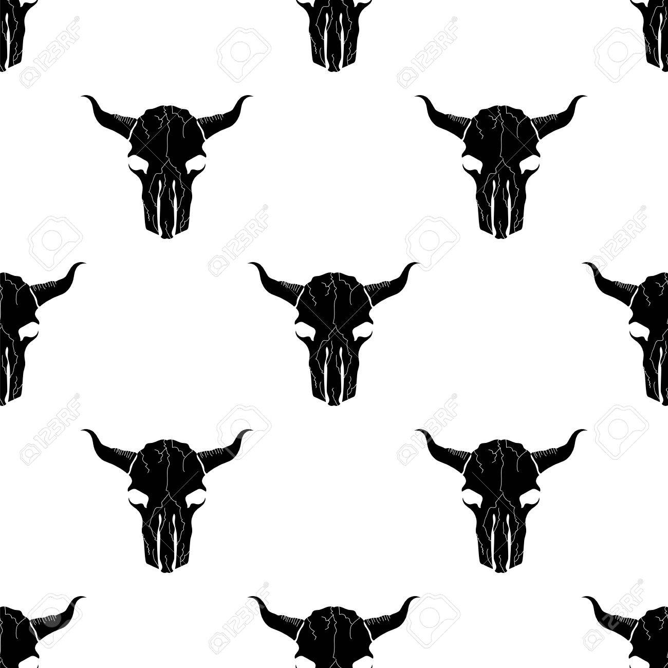 Bull Skull Silhouette Seamless Pattern Animal Background Royalty