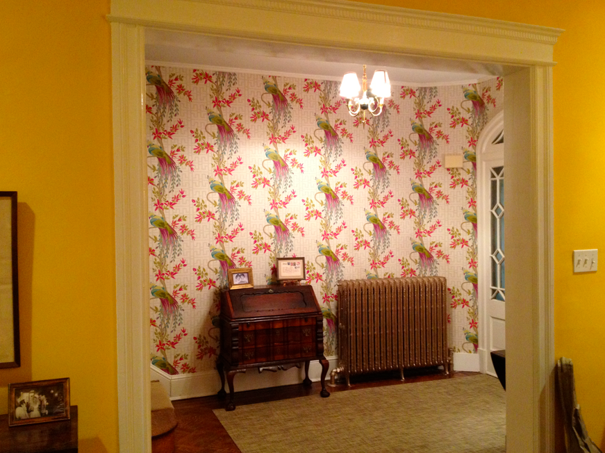 Nina Campbell S Paradiso Bird Wallpaper In A Foyer Bossy Color