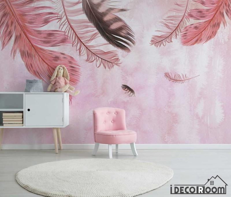 Modern Minimalist Pink Feathers Nordic Wallpaper Wall Muralss