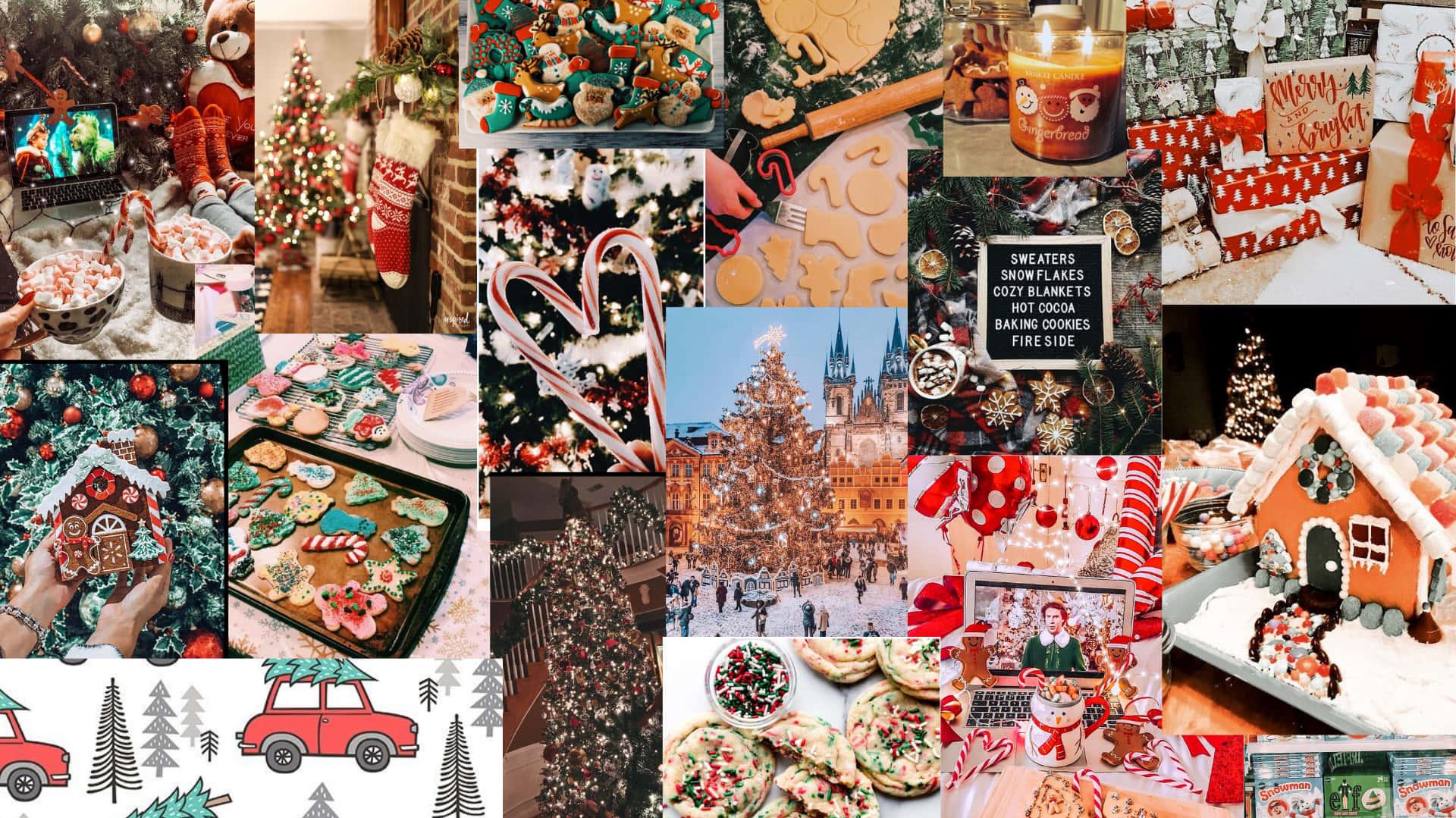 Christmas Collage With Many Pictures Of Cookies And