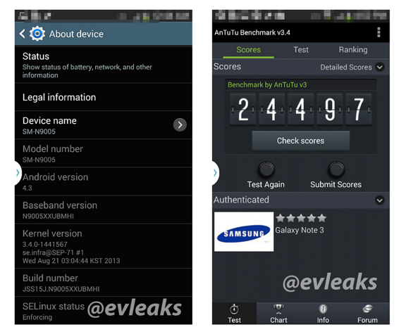 Alleged Galaxy Note About Device Screen Antutu Scores Leaked