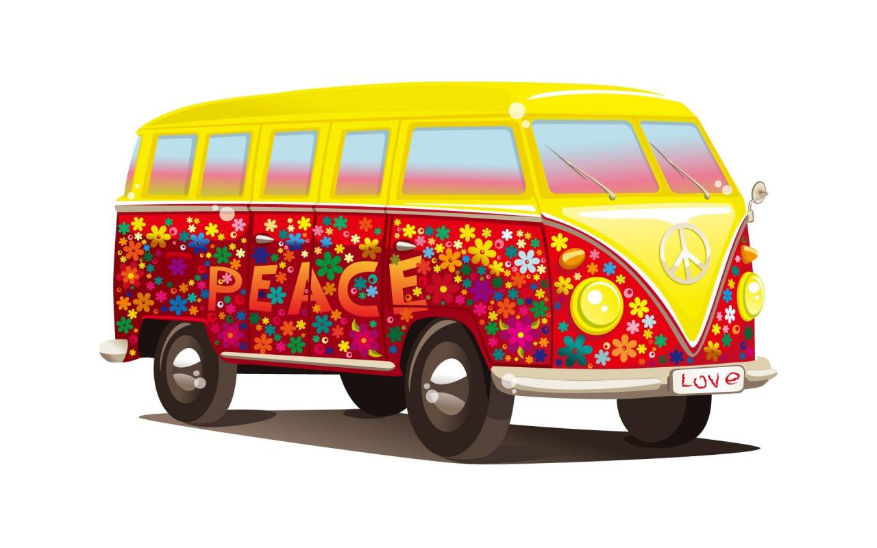 Hippie Vehicles Vector White Background Peace Sign Wallpaper