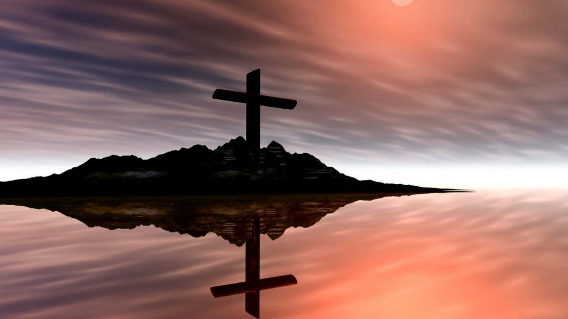 Aesthetic Wooden Cross In Silhouette Wallpaper
