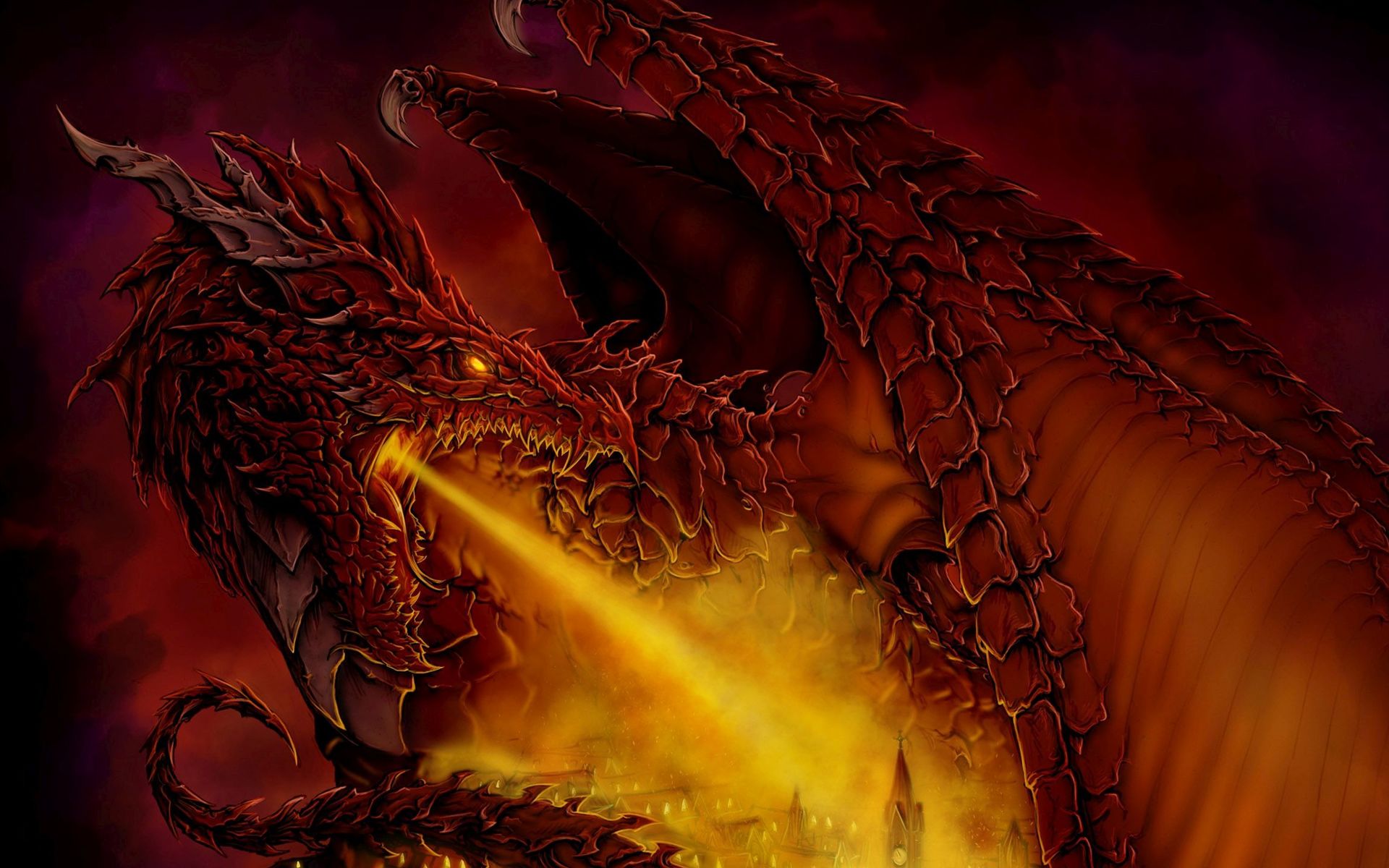 Red Dragon Spitting Fire Widescreen Wallpaper