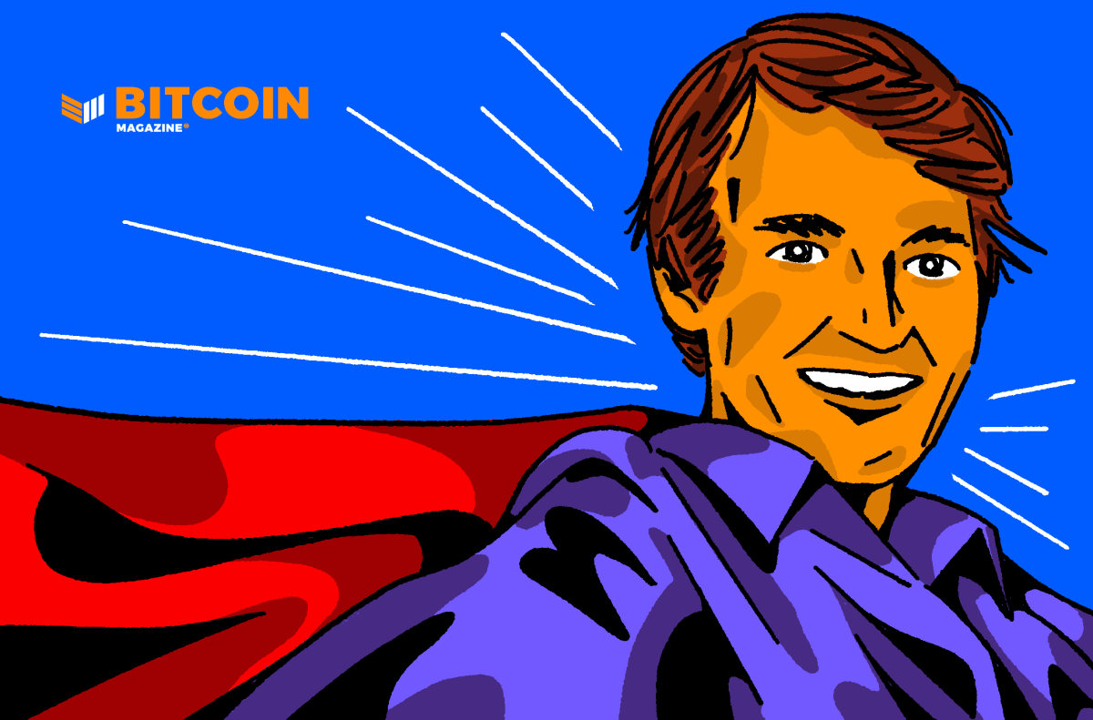 Ross Ulbricht, founder of Silk Road, depicted as a superhero in a Bitcoin Magazine cover art