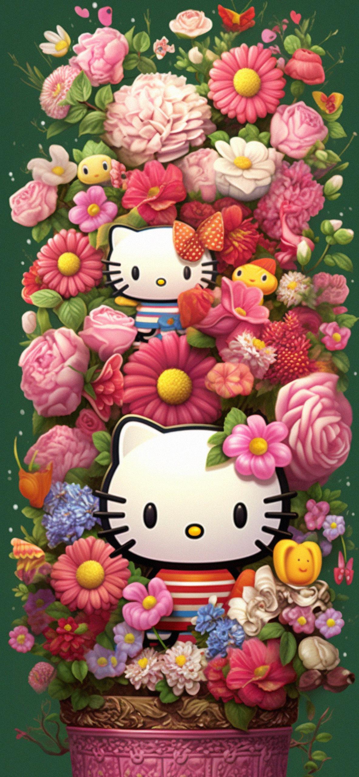 Hello Kitty In Flowerpot Art Wallpaper Anime Kawaii