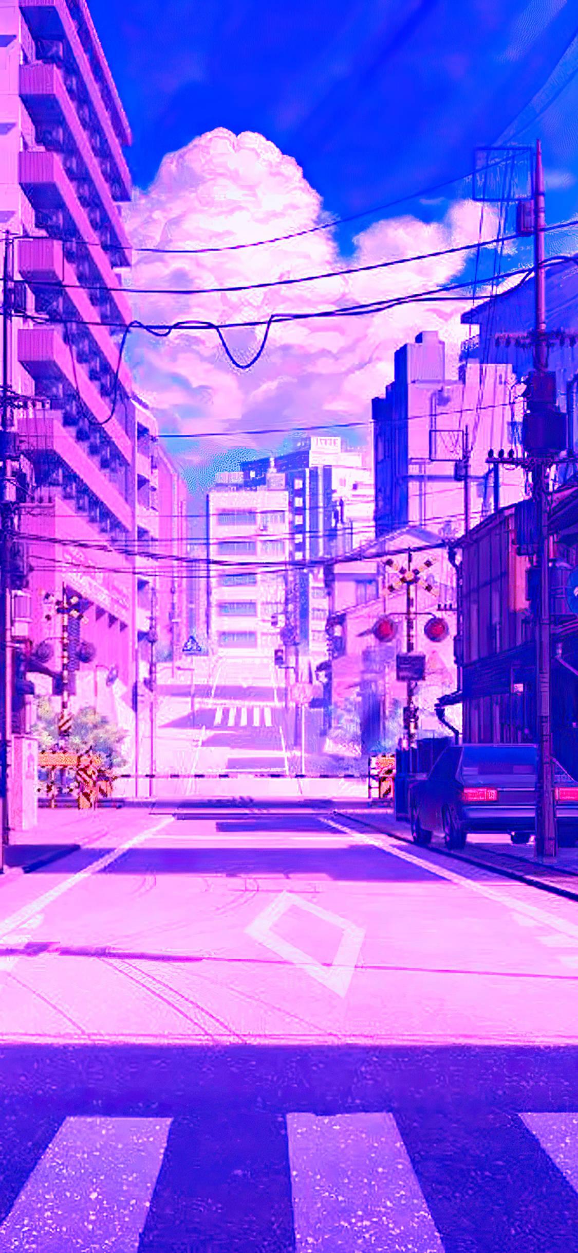 Japanese Aesthetic iPhone Purple Themed Street Wallpaper