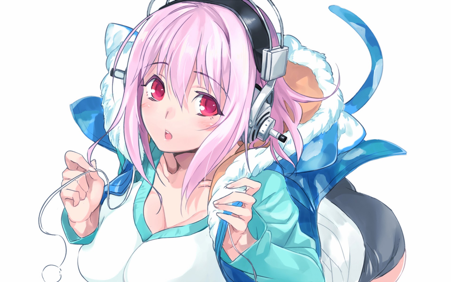 Super Sonico Animation Headphone Wink Anime Girl HD Wallpaper
