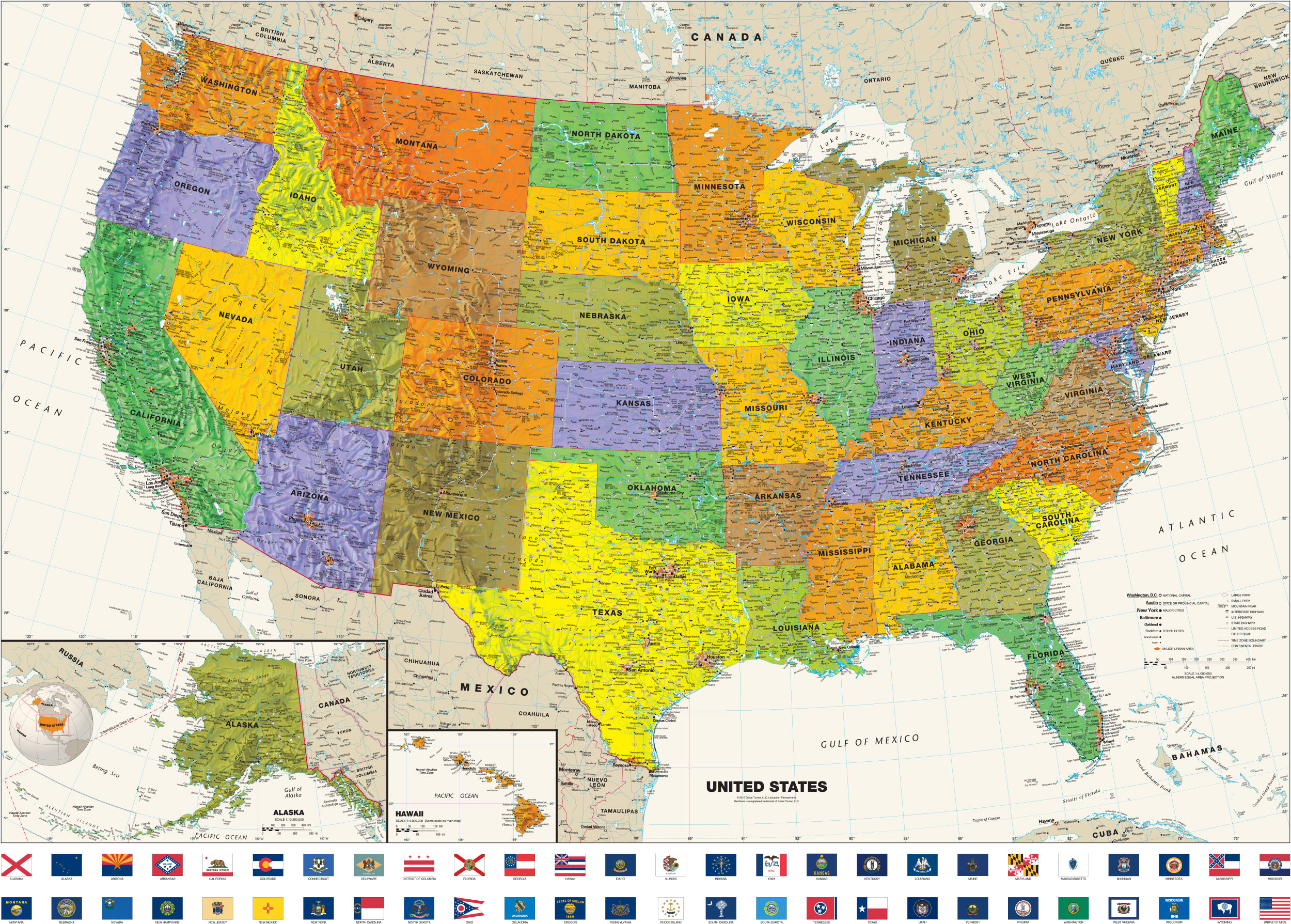 United States Wall Maps Contemporary Usa Map With Flags