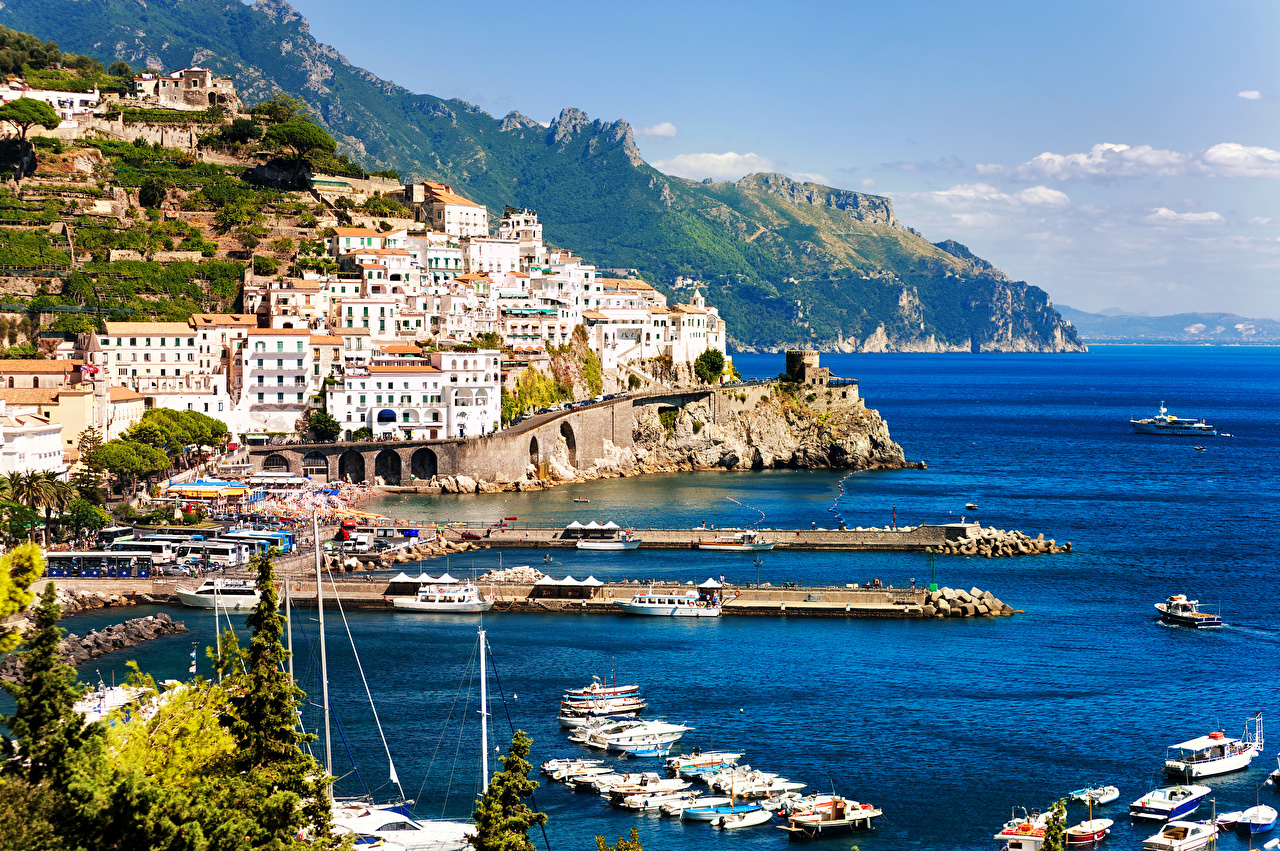 Wallpaper Amalfi Italy Crag Pier Coast Cities Houses