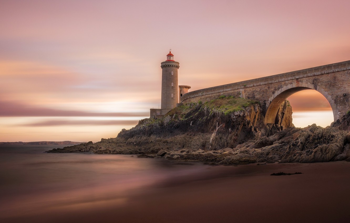 Wallpaper ocean France lighthouse Brittany Phare du petit