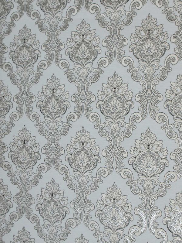 Wallpaper Embossed Silver Damask On Pale Grey High Quality