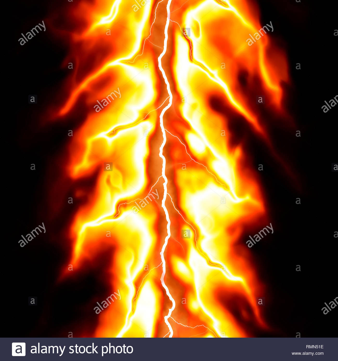 Burning Lightning Made From Fire Striking Over Black Background