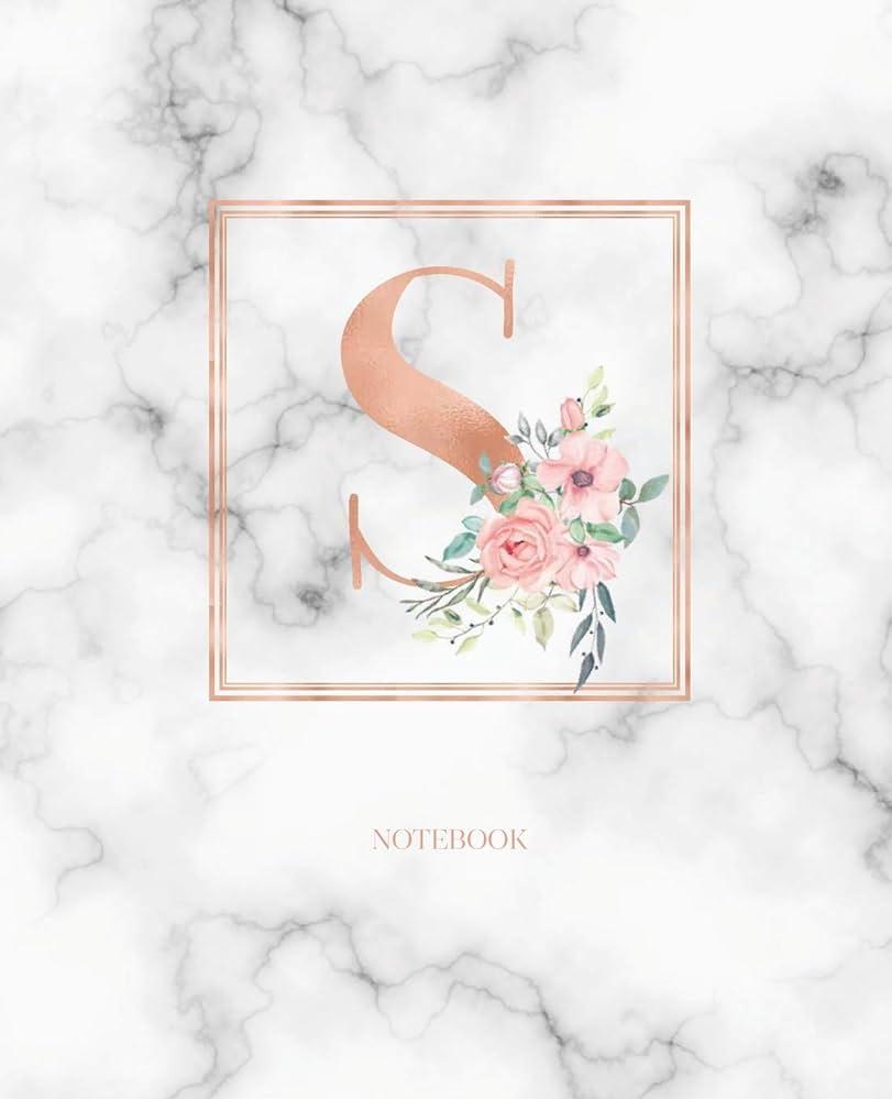 Notebook Marble Rose Gold Monogram Initial Letter S With