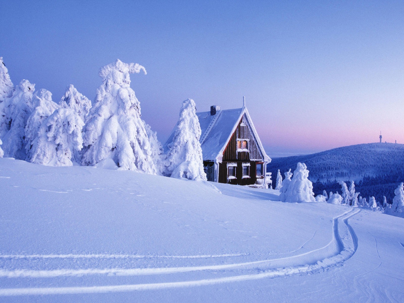 Winter Cabin Christmas Scene Log Deep Snow Wallpaper Hq Background