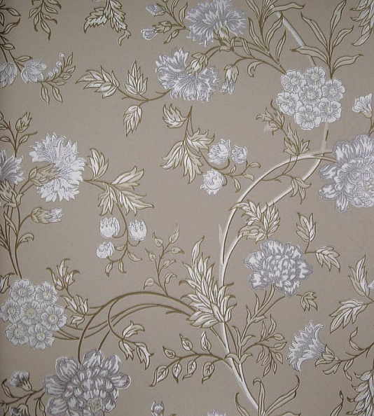  Grey wallpaper with carnations roses and lilies in silver and white