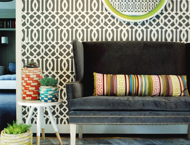 Kelly Wearstler Imperial Trellis Wallpaper contemporary foyer