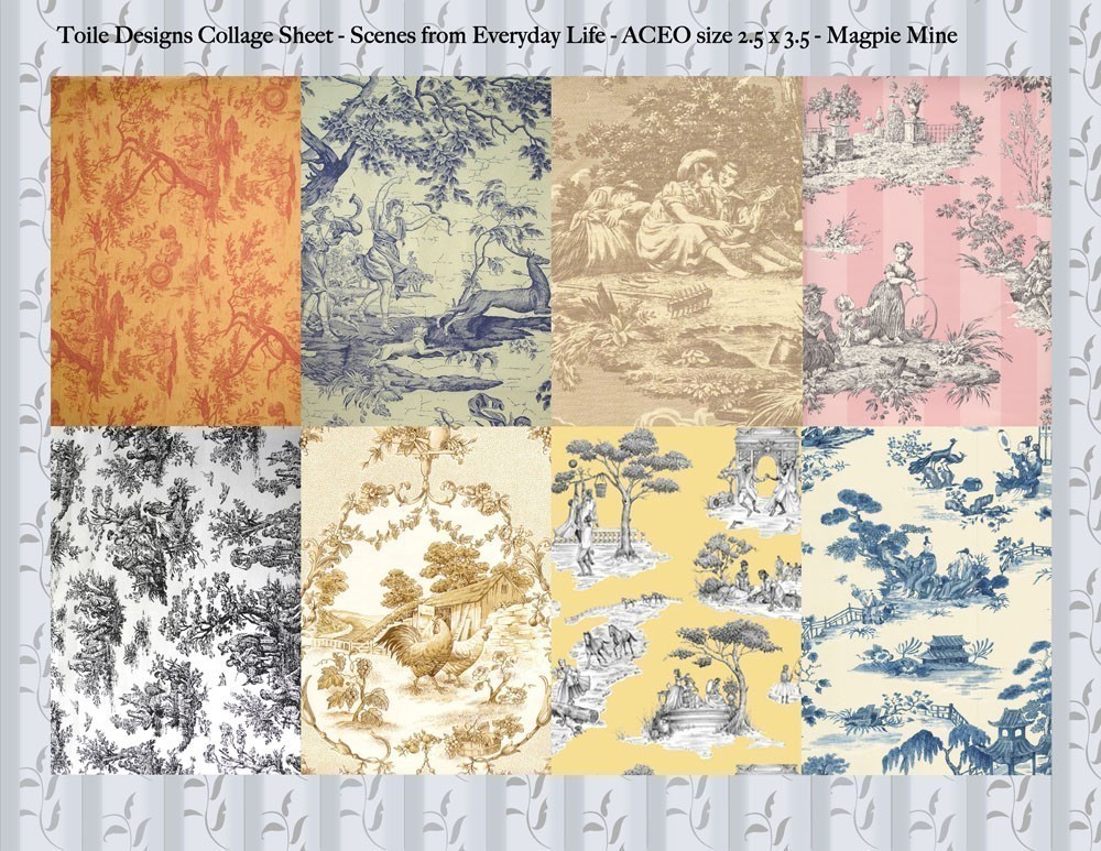 French Toile Wallpaper Collage Sheet Aceo Size By Magpiemine