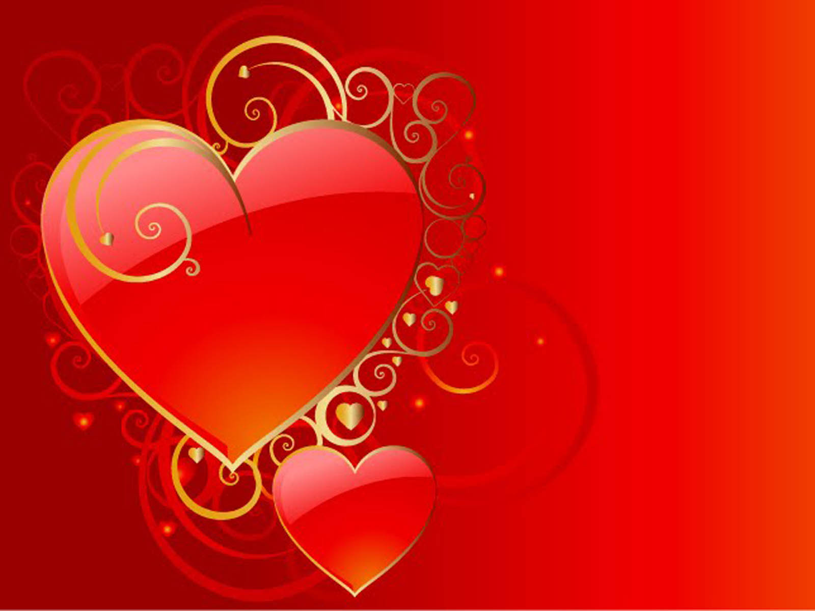 Two red hearts with gold swirls on a red background, symbolizing love and romance