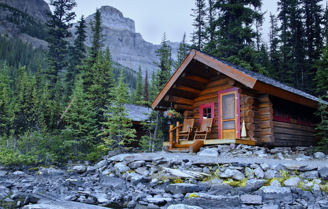 Wallpaper Mountains Stones Ate Chairs Broom Pot Chalet