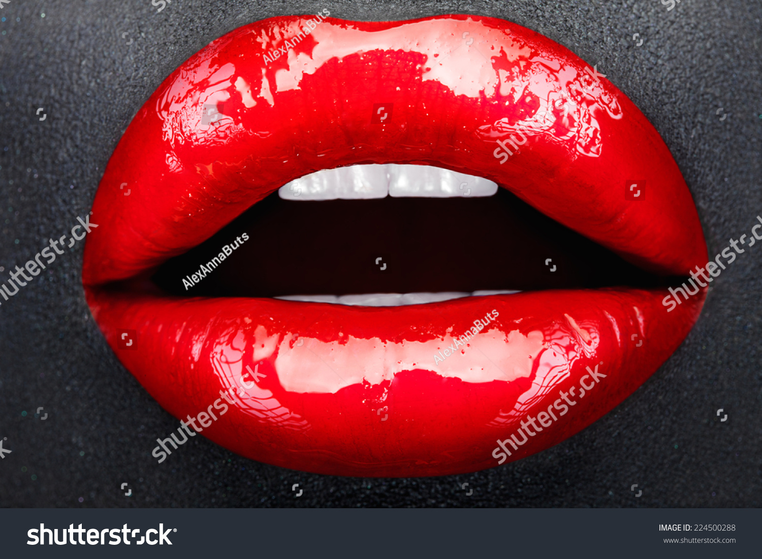 Gorgeous Red Lips Black Background Stock Photo