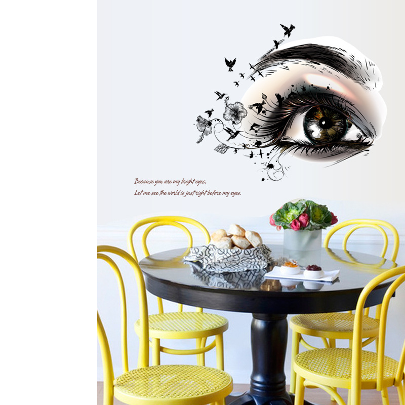 Beautiful Eyes Wall Stickers Home Office Decor Black Flowers