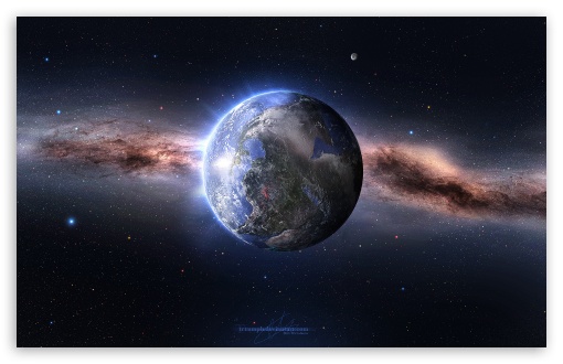 Free Download Outer Space Moon Earth Tranquility Dual Monitor Wallpaper