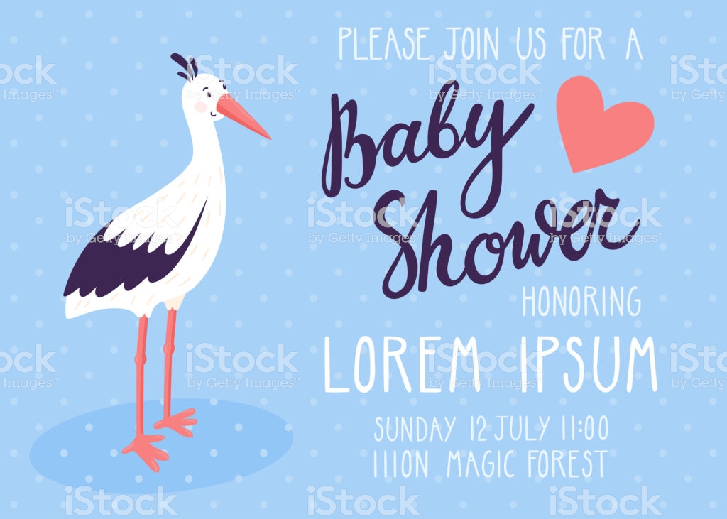 Baby Shower Invitation Card Cute Childish Background With Stork