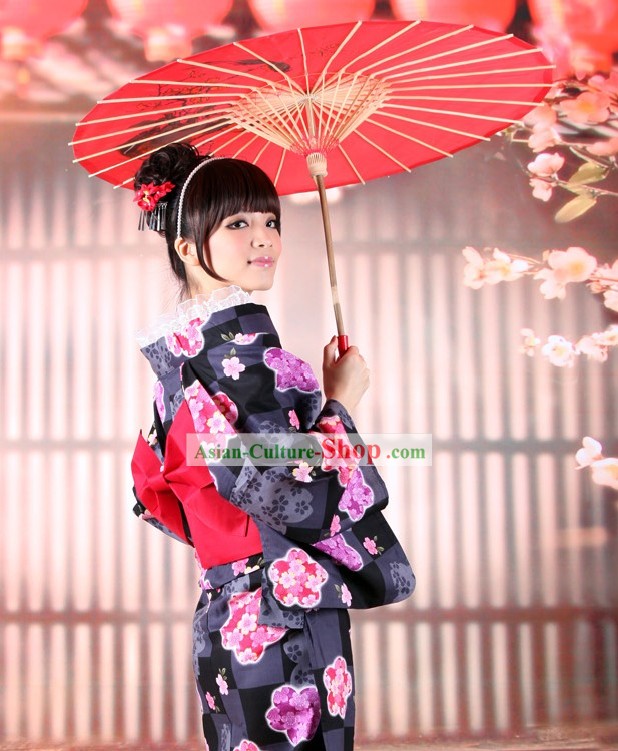 Japanese Classic Yukata Kimono Obi Belt Geta Sandal Plete Set