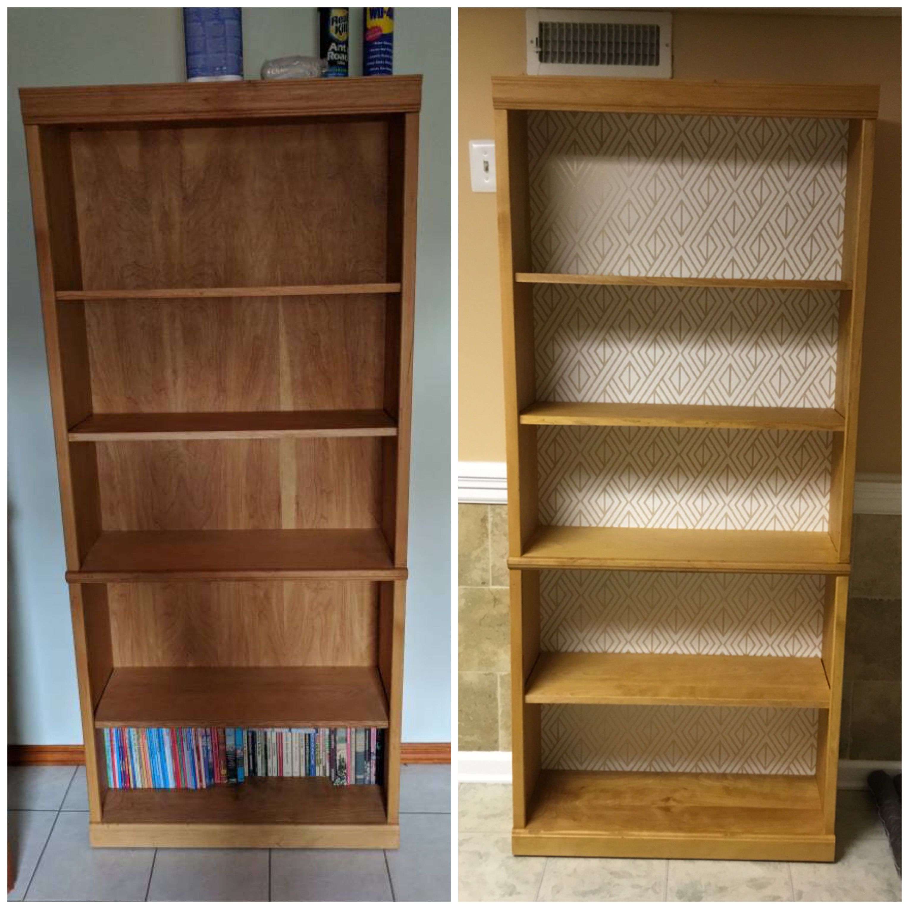 Wallpaper On The Back Of A Bookcase Looks Great Bern Corner Shelves