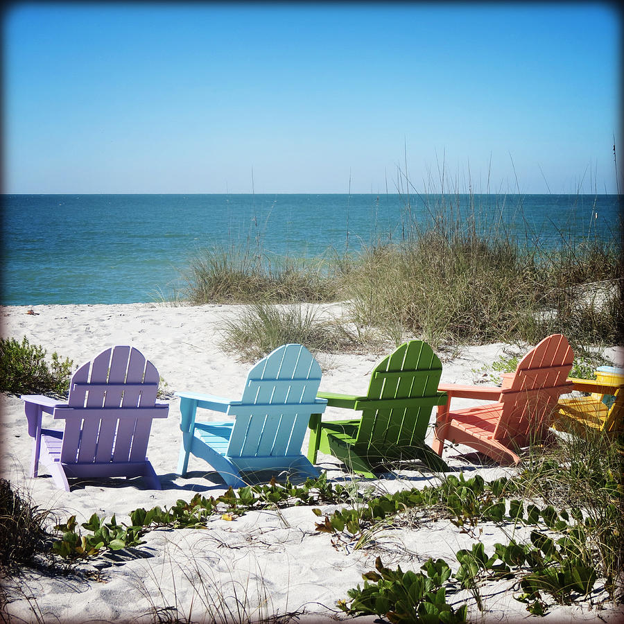 Adirondack Chairs On Beach White Framed