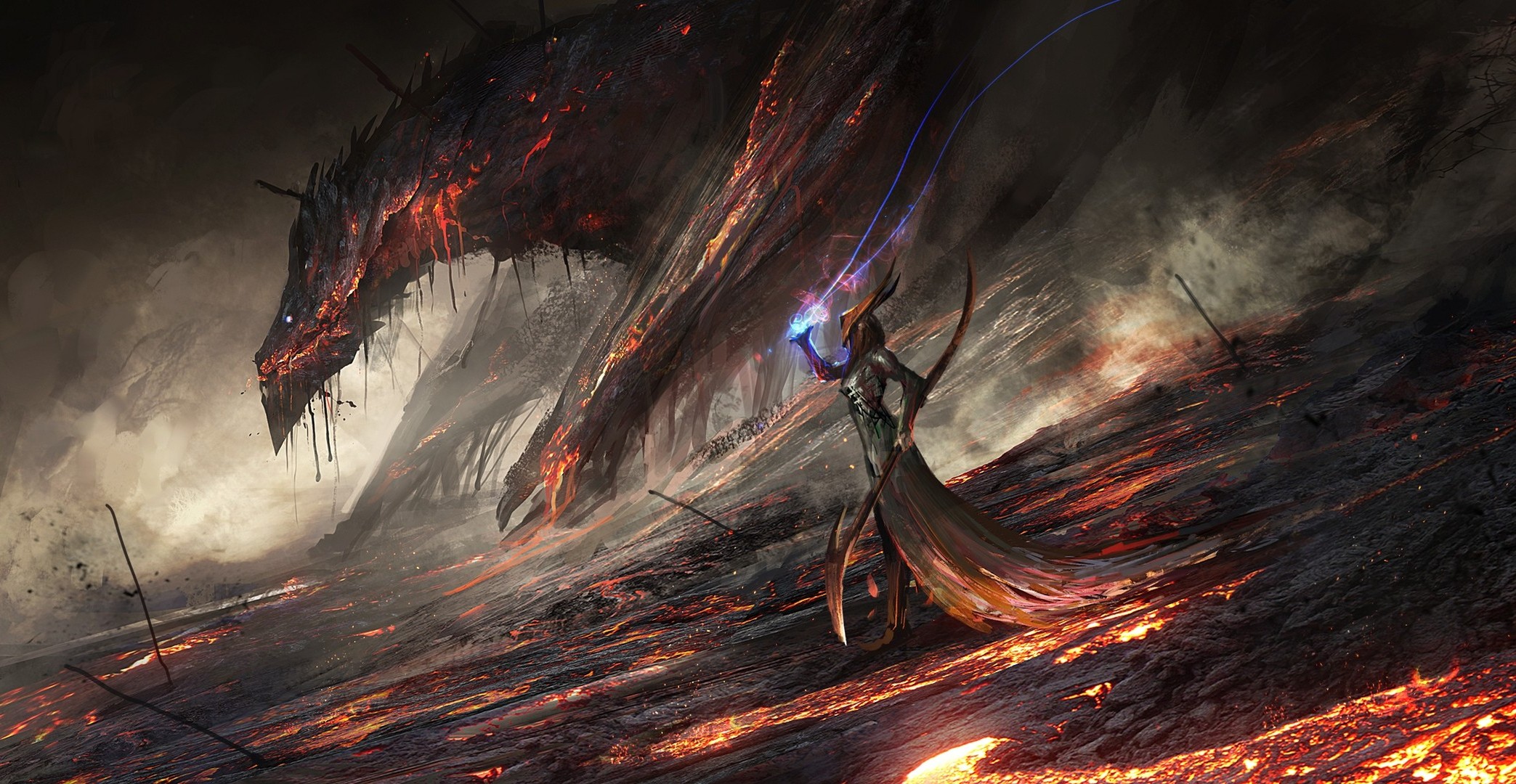 Fantasy Art Dragon Lava Magic Wallpaper