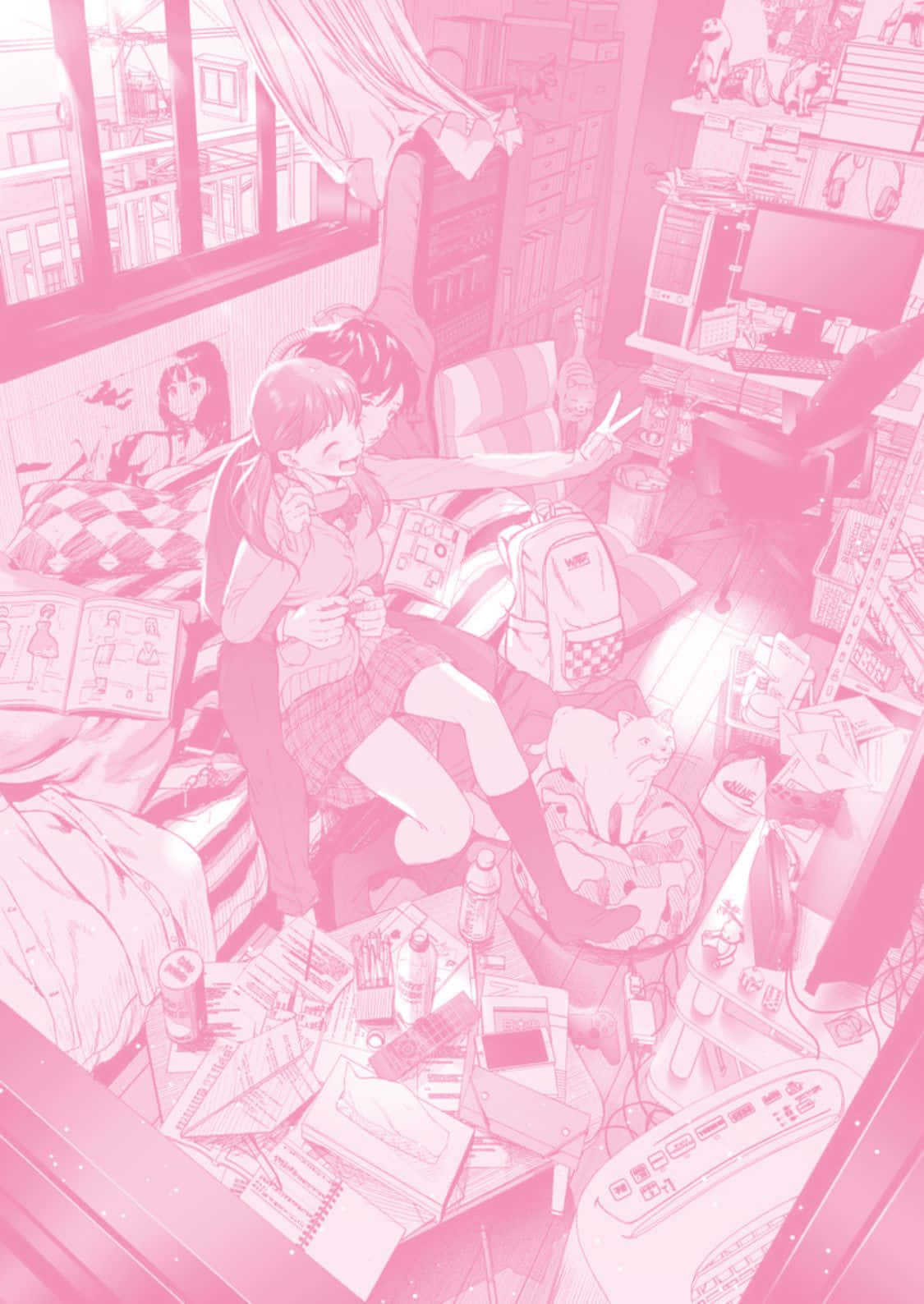 Pastel Pink Aesthetic Anime Girl Winking Wallpaper