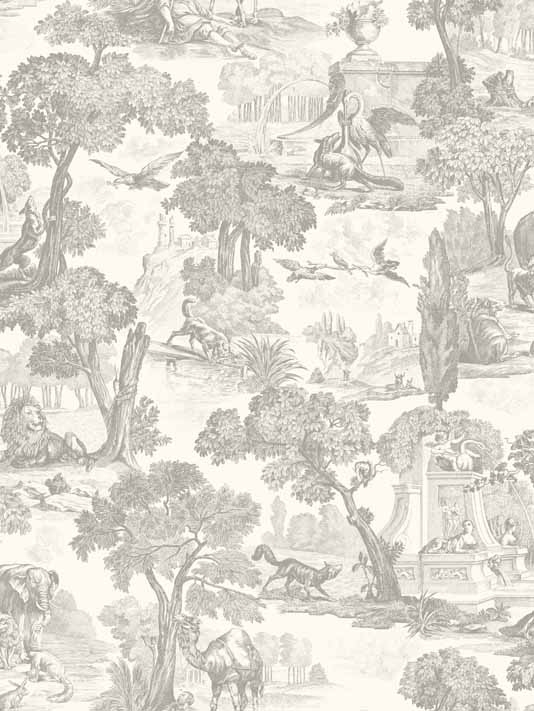 Versailles Wallpaper In Soft Charcoal Toile De Jouy Designer