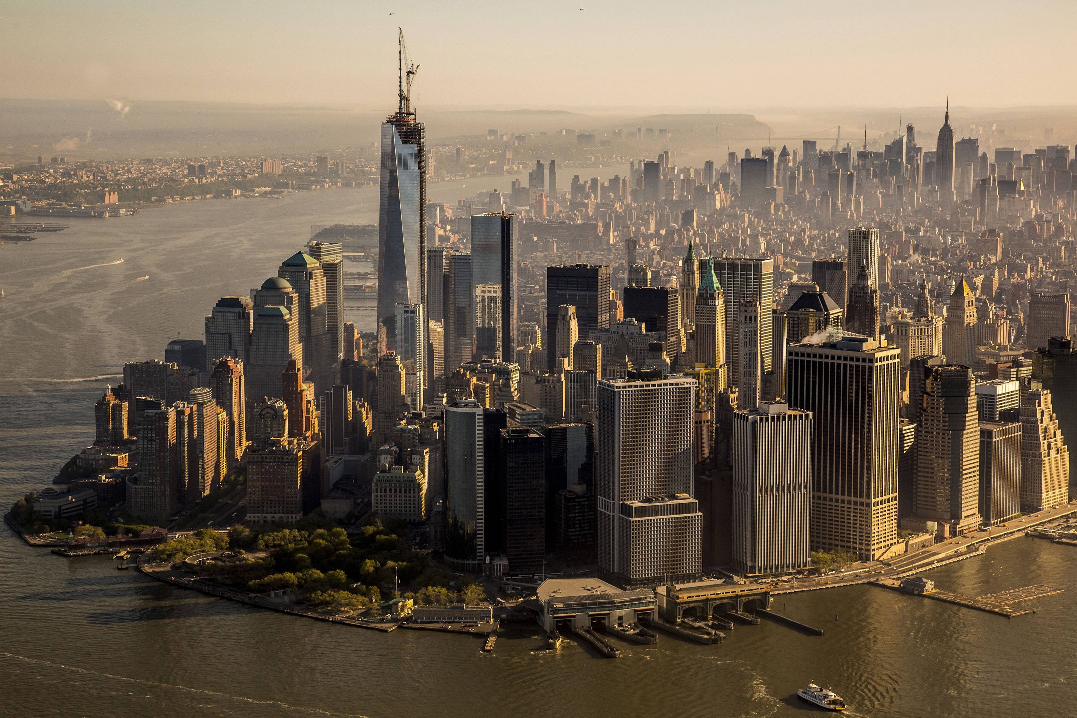  skyscrapers cranes Freedom Tower aerial view sea Wallpapers