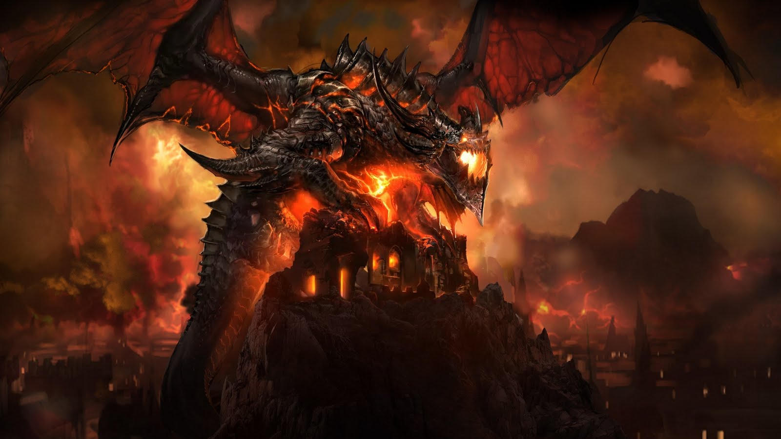 Cataclysm City Deathwing Dragon World Of Warcraft Wow Wallpaper