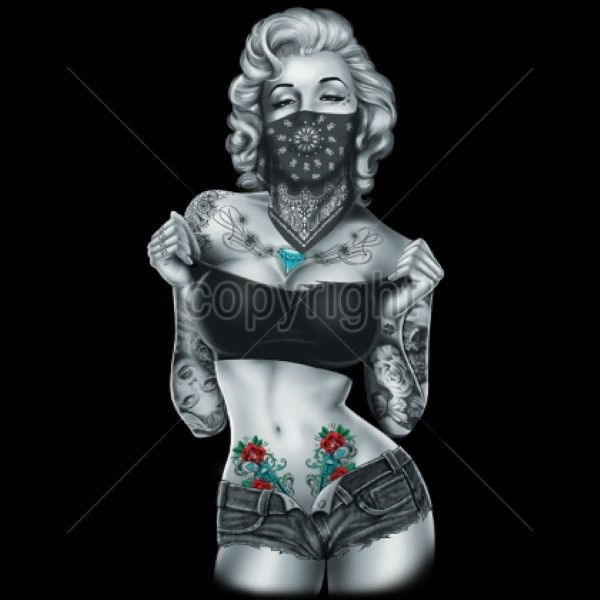 Monroe Long Sleeve Shirt Gangsta Playboy Tattoo Bandana Babe