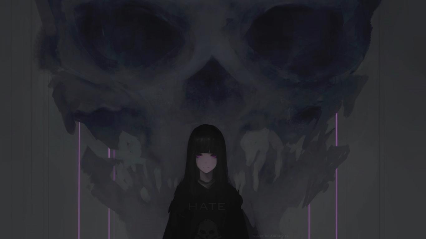 Anime Girl Purple Eyes Dark Skull Wallpaper Background Pling Artwork