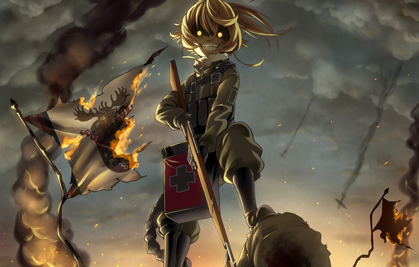 Wallpaper Demon Fire Flame Girl Gun Soldier Devil