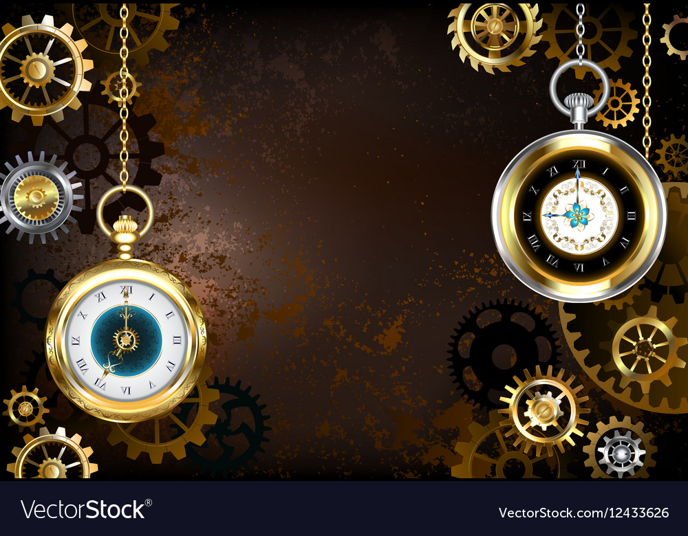 Brown background with clock Royalty Free Vector Image