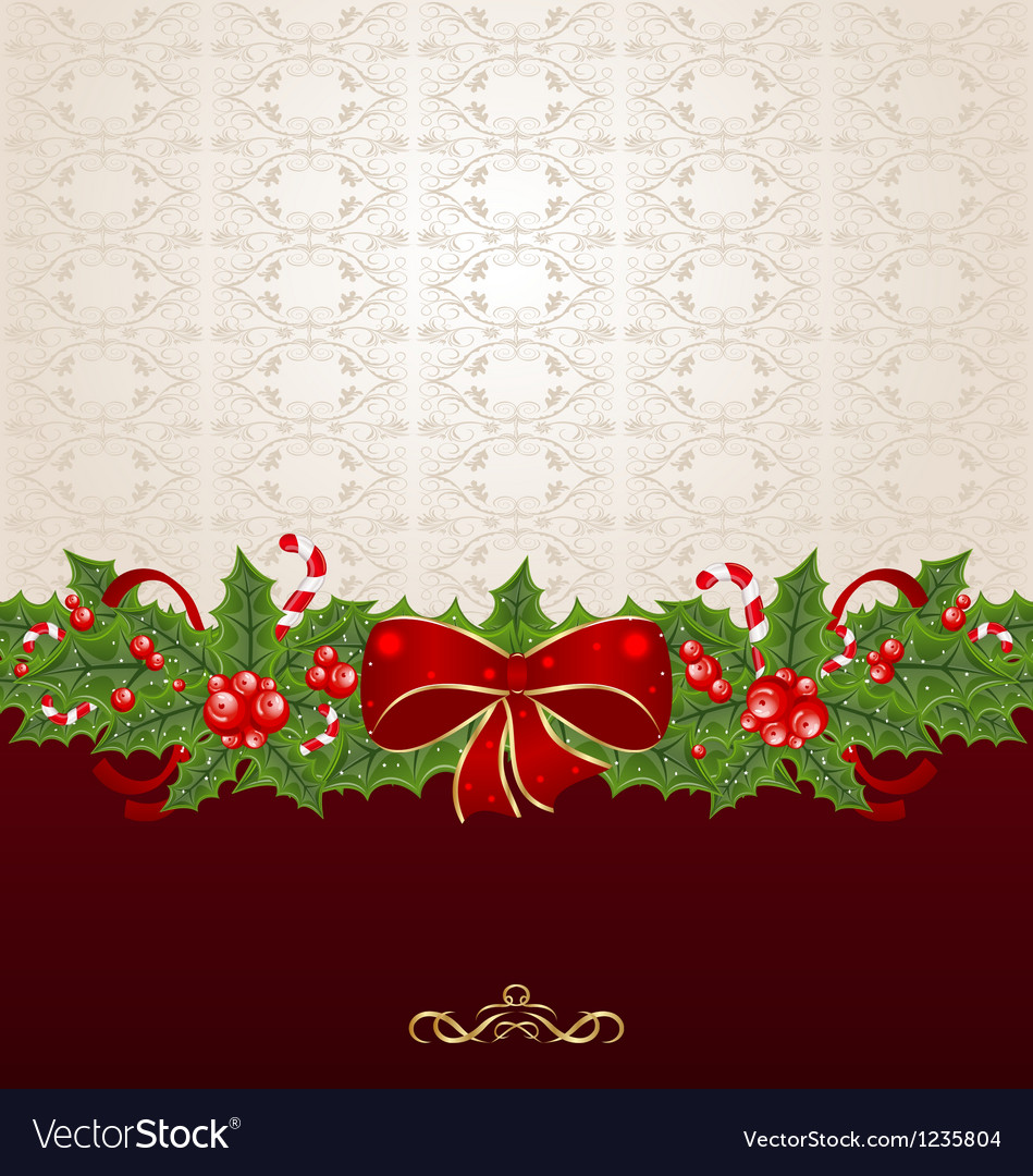 Beautiful Christmas Background With Mistletoe Bow Vector Image