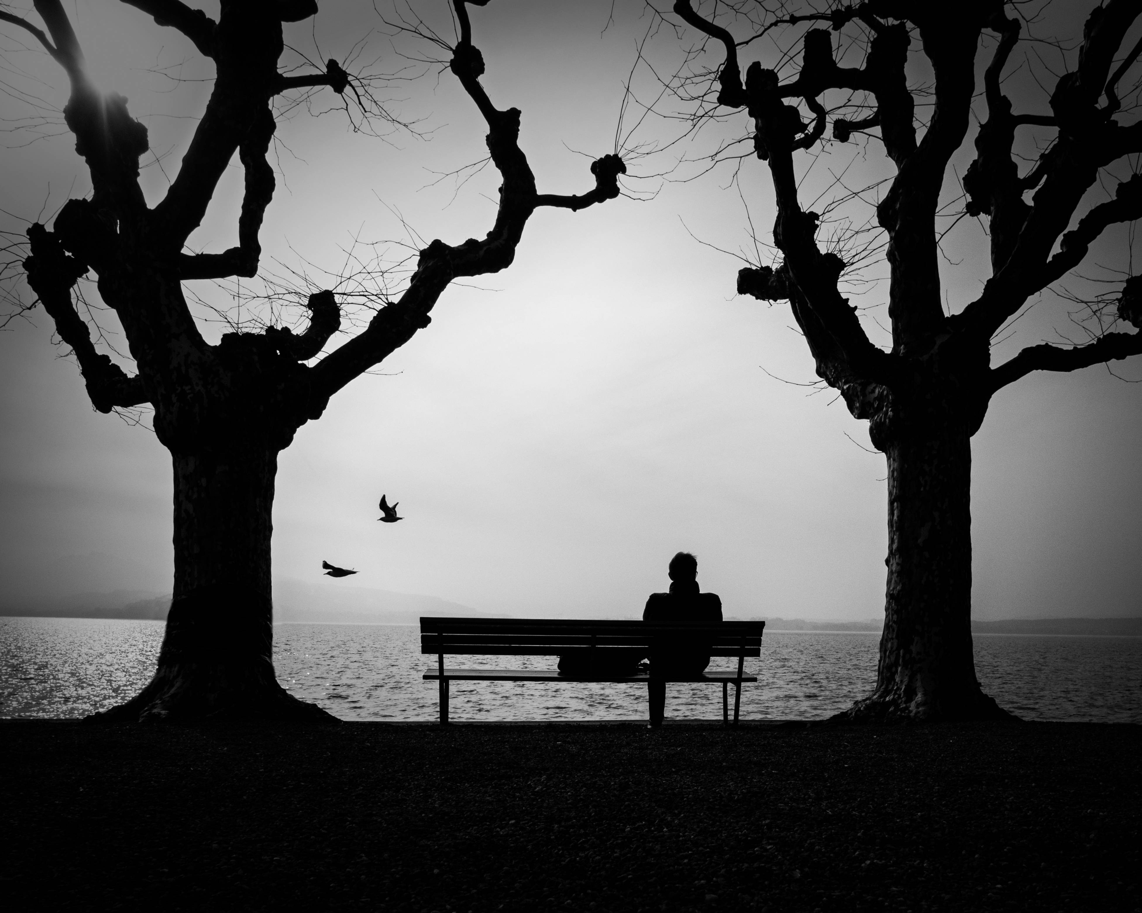 Sitting Man Alone Phone Wallpaper