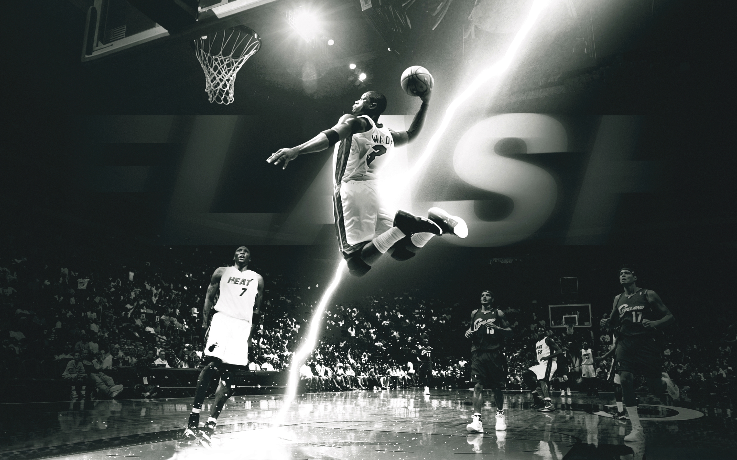 Dwyane Wade Basketball Lightning Team Jumping Photo HD Wallpaper