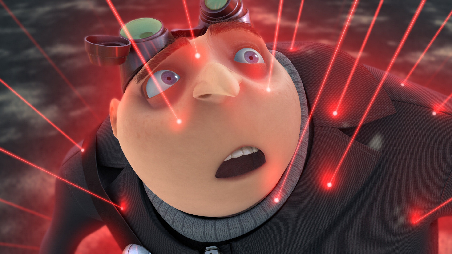Vector from Despicable Me facing red laser beams