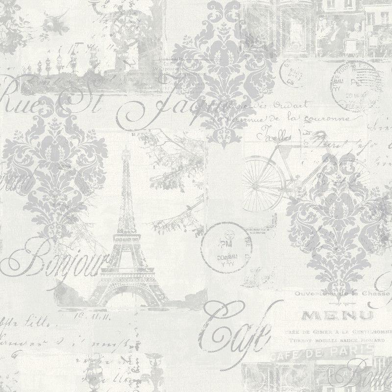 Shabby Chic Silver Paris French Parisian Inspired Wallpaper