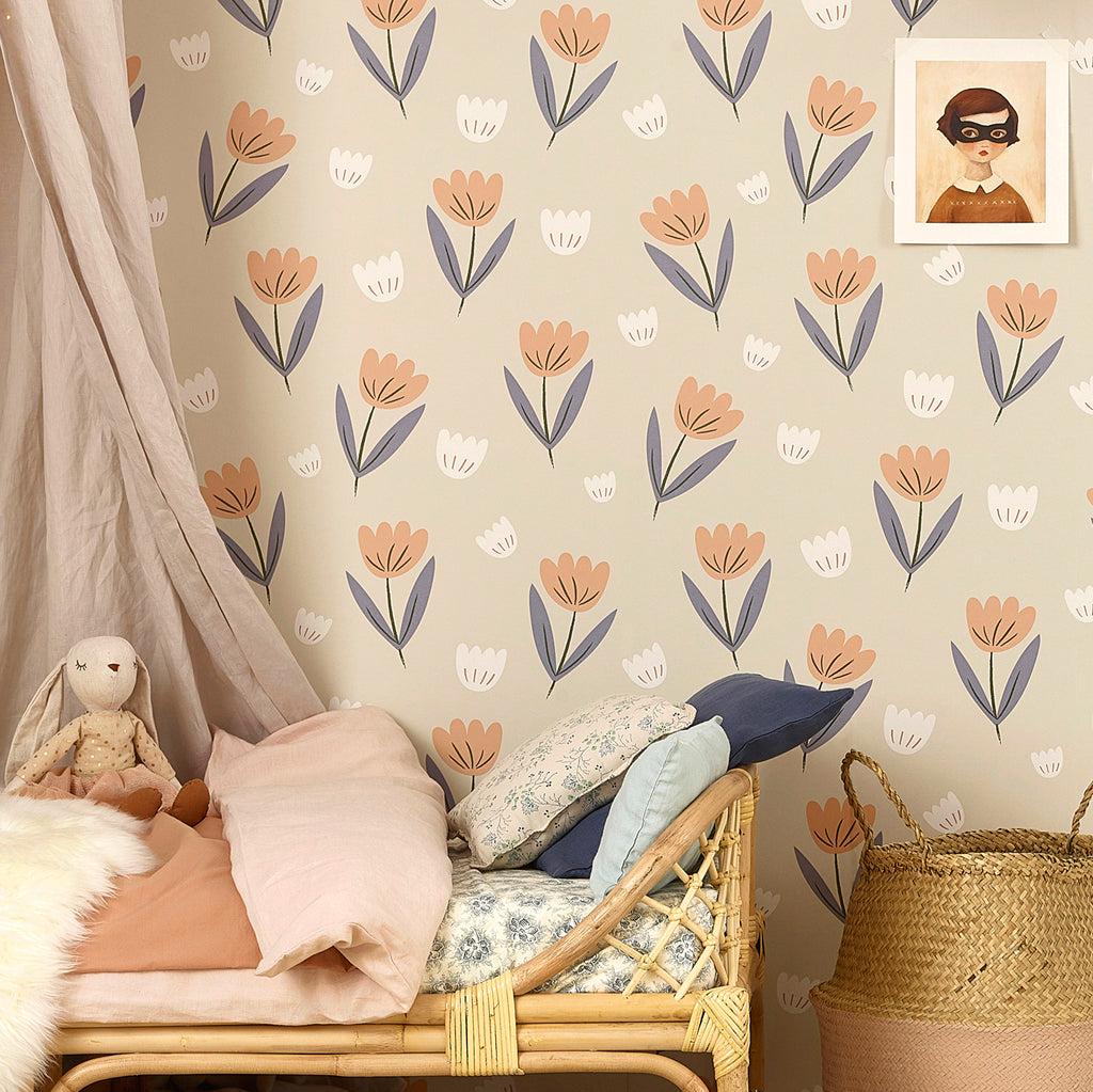 Fleur wallpaper   Peach Hibou Home