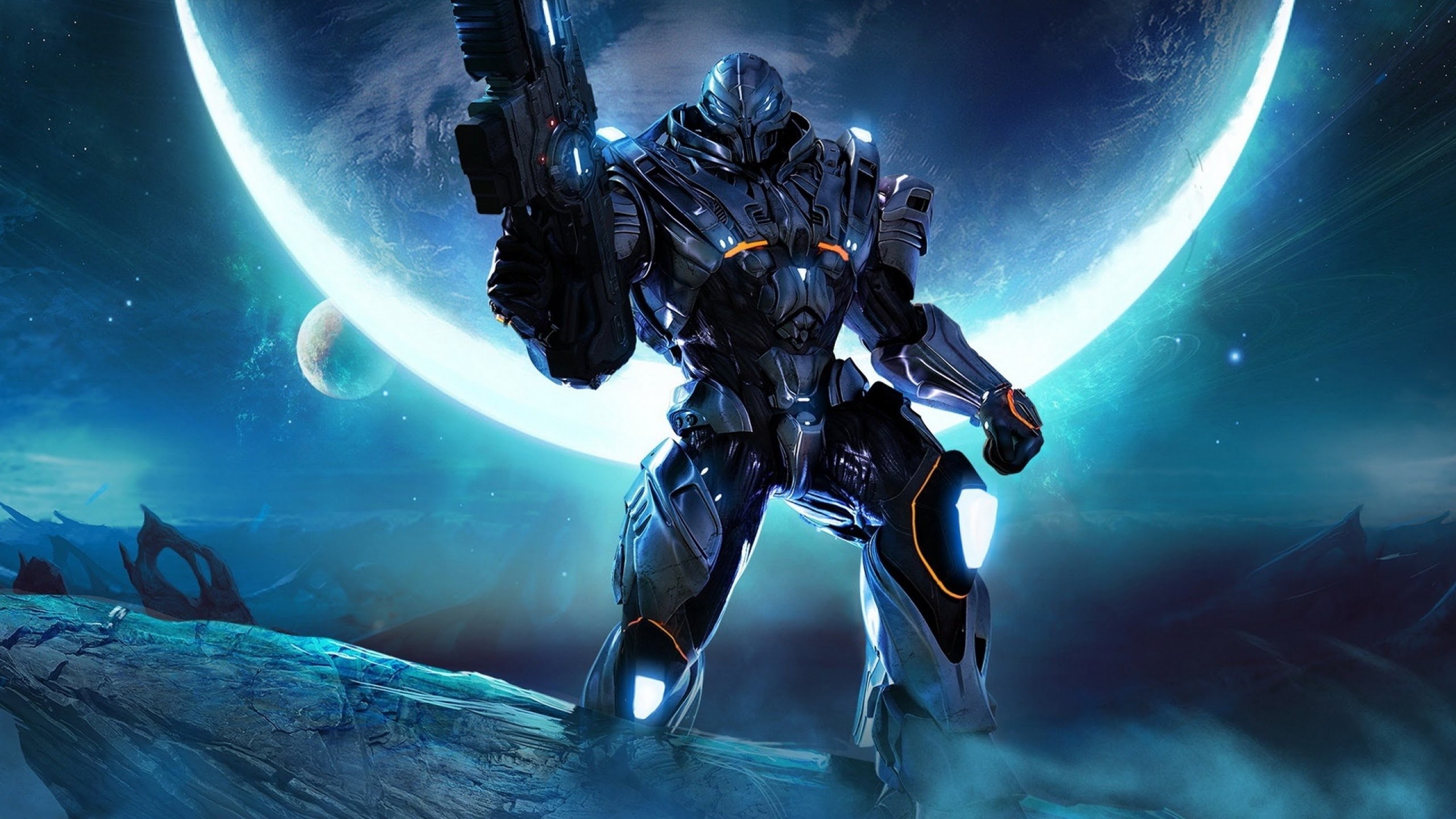 Futuristic Warrior Fighting Halo Armor Shooter Cyborg Windows
