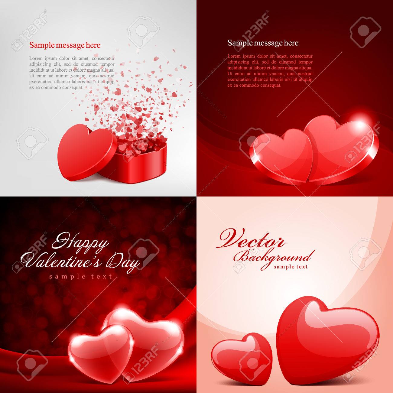 Set Of Happy Valentines Day Background With Hearts Design