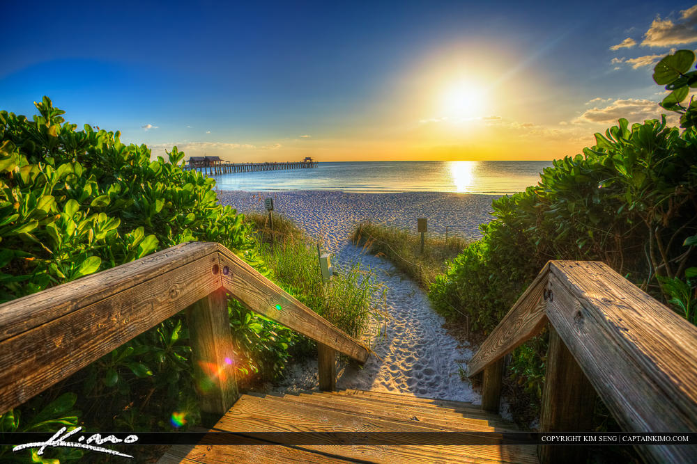 Naples Florida Sunset Steps To Pier By Captainkimo