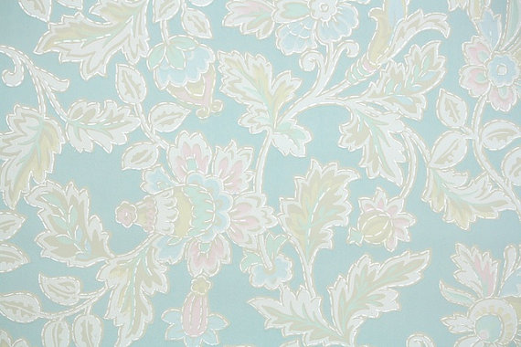 S Vintage Wallpaper Floral With Pastel Blue And Pink